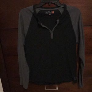 Black shirt with grey sleeves.